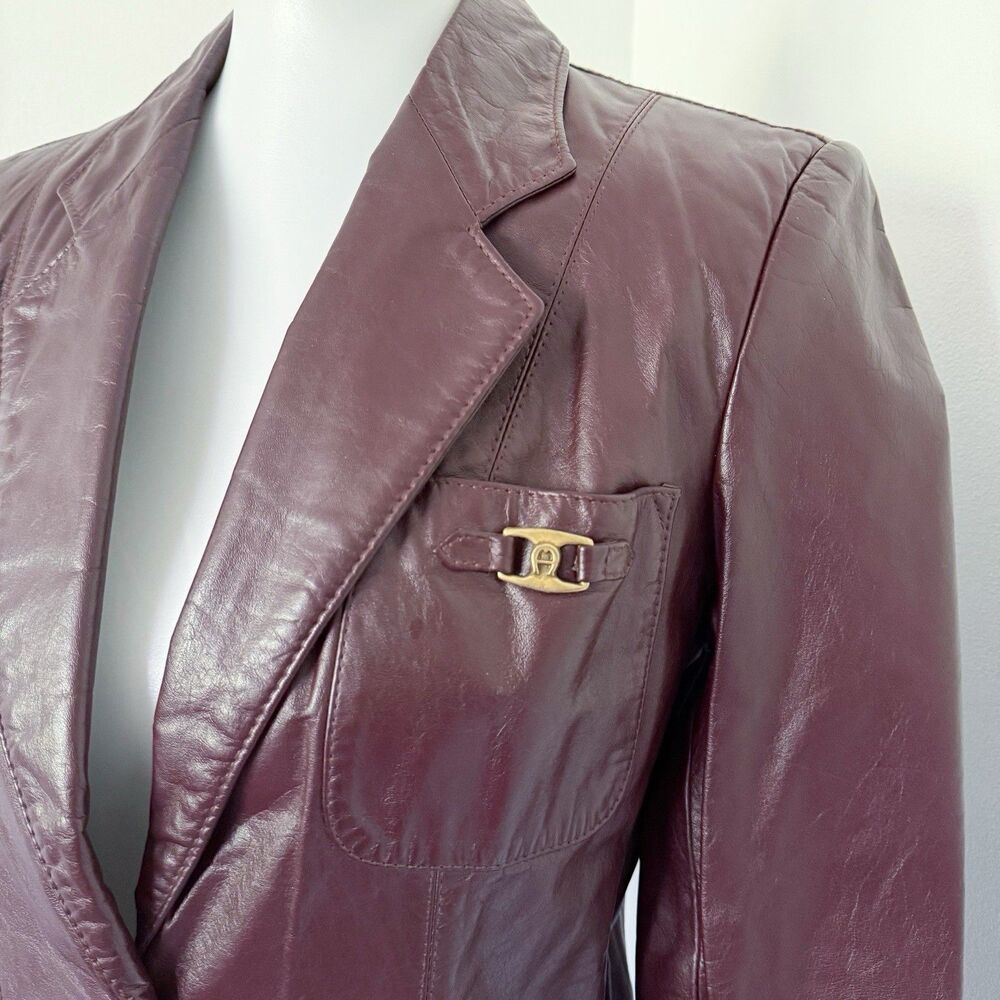Vintage Etienne Aigner Leather Blazer Jacket Womens Oxblood Size 6 XS/S Small - Picture 4 of 16